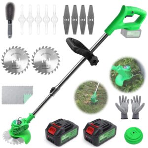 WORKEASE Electric Grass Trimmer And Edger 47 Inch Cordless Brush Cutter 550W Motor With 2 Batteries/Quick Charger/11 Cutting Blades For Garden Yard Trimming