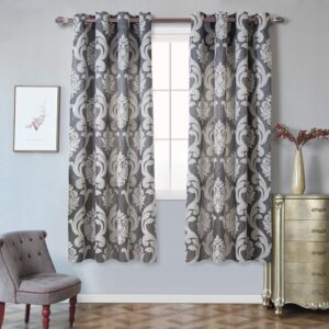 NAPEARL Grey Curatains for Living Room-Luxurious Curtains with Floral Patterns