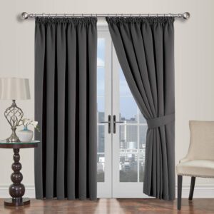 Imperial Rooms Blackout Curtains Super Soft Thermal Insulated Pencil Pleat Blackout Curtains for Living Room Bedroom (Grey