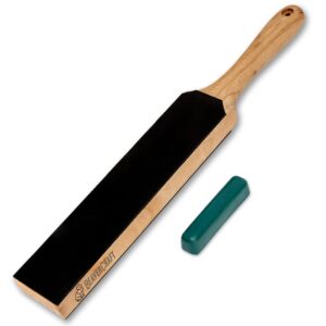 BeaverCraft LS6P1 Leather Paddle Honing Strop Kit with Sharpening Polishing Compound 14" x 2" Knife Stropping Paddle Block for Honing Woodworking Tools Chisel Fine Green Buffing Compound