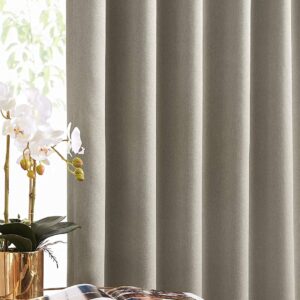 Tan Full Blackout Eyelet Curtains for Bedroom 52 x 72-inch Drop Thermal Insulated Energy Efficient Taupe Curtain Panels Innovative Triple Weave Room Darkening Window Draperies for Living Room