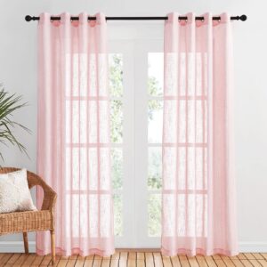PONY DANCE Voile Net Curtain for Bedroom - 2 Panels Privacy Protected Net Curtain Set with Eyelet Top Home Decoration Linen Look Sheer