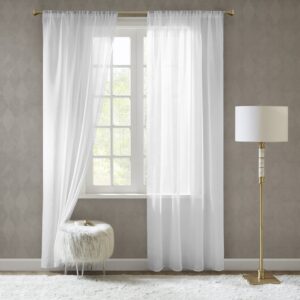 SCM Doris Sheer Voile Curtains - Transparent Window Sheer Curtain Drapes 140x175cm Cream- 2 Panels Classical Ultra Sheer Curtains With Rod Pocke