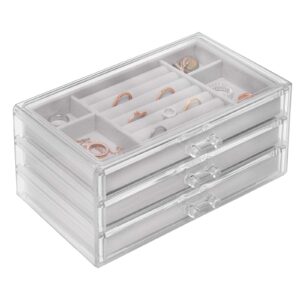Sasha Morel Jewellery Box Organiser Case for Women - Multi-Function Storage with 3 Drawers Velvet Tray for Earring Bracelet Necklace and Rings Storage