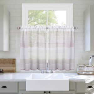 LinTimes Voile Curtains Decorative Striped Splicing Semi Transparent Half Window Treatment Sheer Cafe Curtains for kitchen