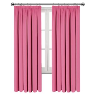 Imperial Rooms Blackout Curtains 90x90 Pencil Pleat Pink Curtains for Bedroom - Thermal Insulated Super Soft Tape Top Living Room Window Curtain & Drapes Pair Panels + Tiebacks