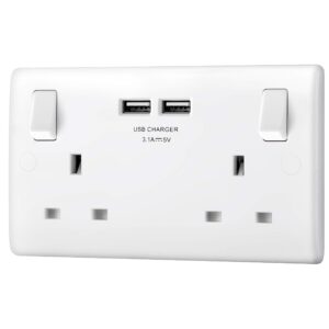 BG Electrical 8223u Double Switched 13 A Fast Charging Power Socket with Two USB Charging Ports