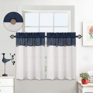 LuxFocus Kitchen Curtains Patchwork Curtains 30 Drop Short Cafe Curtains for Bathroom Bedroom Half Window Curtains with Rod Pocket Decorative Buttons 2 Panels