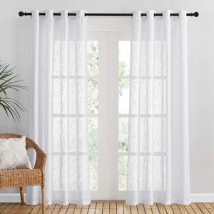 PONY DANCE White Voile Curtains for Living Room - 84 Drop Net Curtain Pair Window Treatment Sheer Curtain & Drapes Eyelet Top Panels for Bedroom/Nursery Room