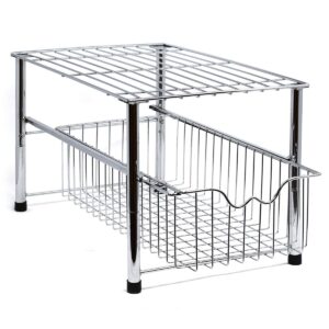 Joeji's Under Sink Storage Basket Rack - Retractable Sliding Drawer - Bathroom or Kitchen Cupboard Organiser - Multipurpose Storage - Space Saver - Chrome