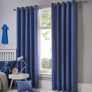 Fusion - Sorbonne - 100% Cotton Pair of Eyelet Curtains - 66" Width x 90" Drop (168 x 229cm) in Denim