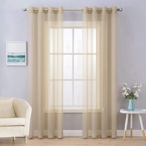 MIULEE 2 Panels Solid Color Sheer Window Curtains Smooth Elegant Window Voile Panels/Drapes/Treatment for Bedroom Living Room 55" Wx102 L Brown