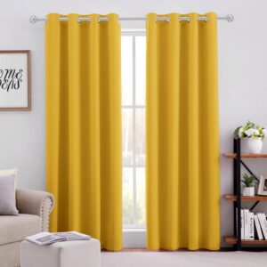 HOMEIDEAS Mustard Yellow Blackout Curtains for Bedroom 52 X 84 Inch Long 2 Panels Set Room Darkening Curtains/Drapes