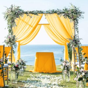 Chiffon Curtains 2 Panels 29x84-Inch Gold Voile Sheer Curtains for Birthday Chiffon Backdrop Curtain Tulle Photo Backdrop Chiffon Fabric Drapes for Wedding Ceremony
