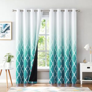 Beauoop Teal Ombre 100% Blackout Curtains 90 Inches Long for Bedroom Living Room