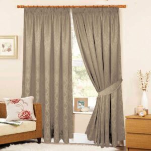 SleepyNights Jacquard Lined Thermal Pencil Pleat Pair Of Curtains Baroque Pattern - 66" X 72" - Elizabeth Coffee