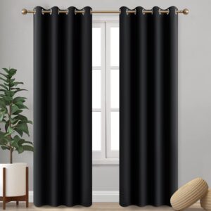 Imperial Rooms Blackout Curtains Eyelet Black Curtains for Bedroom 66 x 72 Inch Drop - Super Soft Thermal Insulated Ring Top Living Room Window Curtain & Drapes Pair Panel + Tiebacks (167x183cm)