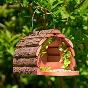 SA Products Wooden Squirrel Feeder - Natural Bark Wood Material - Hanging Nesting Feeding Station for Bird