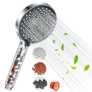 Shower Head with Filter Beads High Pressure - YEAUPE PRO 130mm 6 Sprays Powerful Flow Filter Showerhead Pressure Boosting Shower Head for Low Pressure Hard Water Large Shower Head Improve Skin Hai