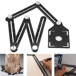 Upgraded Multi Angle Measuring Folding Ruler 6 Sided Adjustable Aluminum Alloy Angleizer Template Tool with Drill Guide Opening Ceramic Tile Hole Punch Locator for DIY Builders Carpenters Craftsme