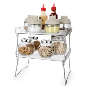 IGNPION Set of 2 Cupboard Organiser Kitchen Bathroom Counter Cabinet Shelf Stackable Countertop Storage Rack for Cosmetics Stationery Can Spice