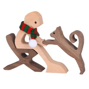 Bobo Bird Wooden Dog Cat Family Statue