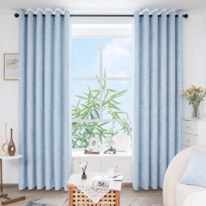 QINUO HOME Faux Linen Blackout Curtains 66x90 - Modern Ring Top Faux Linen Curtains for Bedroom