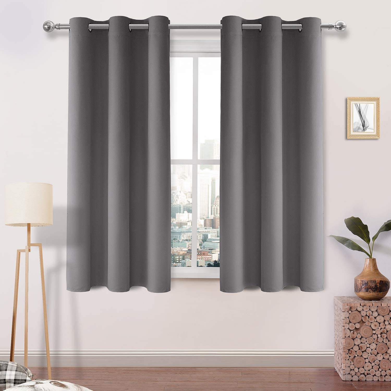 DWCN Blackout Curtains for Bedroom - Thermal Insulated Light Blocking Eyelet Window Curtains for Living Room 46 x 54 inch Length,Grey,2 Panels