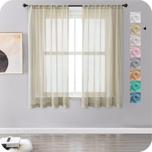 MRTREES Voile Curtains 54 Drop 2 Panels Faux Linen Rod Pocket Sheer Curtain Panel for Bedroom Living Room Patio Door 55x54 Drop 140cm x 137cm Biscui