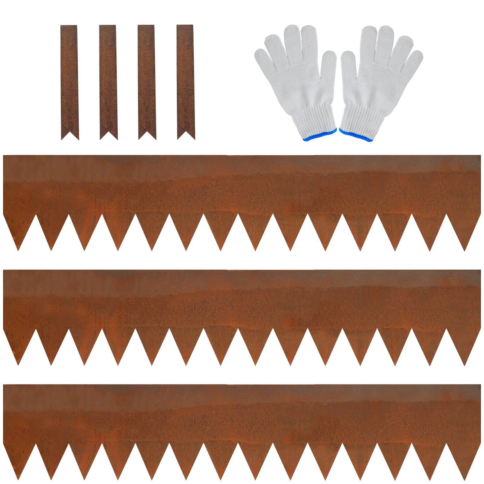 JonesHouseDeco Lawn Edging 3-Pack 1m L x 20cm H Pre-Rusted Cor-Ten Steel Landscape Edging - No-Dig Hammer-in Heavy Duty 14-Gauge Metal Corten Decorative Fence Border (3M Length Total)