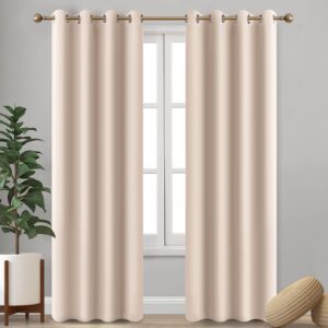 Imperial Rooms Blackout Curtains Eyelet Cream Curtains for Bedroom - Super Soft Thermal Black Out Living Room Curtain with Matching Tie Backs W 66 by L 72 inch Pair Panels (168cm x 183cm)