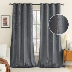 EMEMA Grey Velvet Curtains Branch Pattern 90 Inch drop Curtain Pair Eyelet Room Drapes for Living Room Kids Bedroom Nursery 46" W x 90" L 117x228 cm 2 Panels