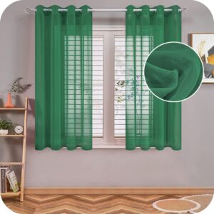 Topfinel Voile Eyelet Curtains for Bedroom Dark Green Living Room Sheer Curtains 54 Drop for Windows Treatments Short Curtain 2 Panels for Kitchen 46" Wide x 54" Drop （117cm x 137cm）