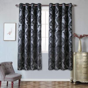 NAPEARL Black Curtains for Living Room-Damask Window Treatment Curtains with Floral Patterns