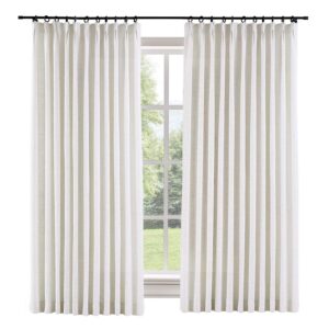 ChadMade Extra Wide Curtain Panels 150" W x 96" L Polyester Linen Drapes with Blackout Thermal Lining Pinch Pleat Curtain Panels Solid Luxury Drapable Livingroom (1 Panel) Beige White