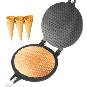 Dyna-Living Non-Stick Egg Roll Waffle Cone Machine Ice Cream Cone Maker Cooking Tools with Heat-Insulation Handle for House Commercial Homemade DIY Ice Cream Cone Baking Pan