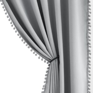 Pencil Pleat Grey Blackout Curtains for Living Room 90-inch Drop Light Blocking Bedroom Curtains Energy Saving Triple Weave Full Blackout Window Treatment Sets for Dining Men's Guest Room