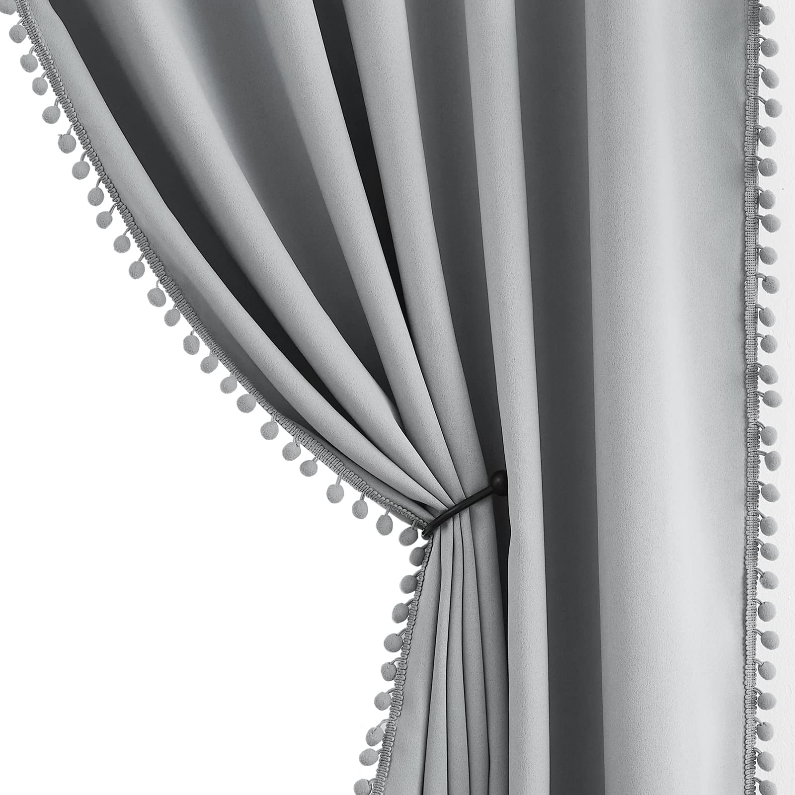 Pencil Pleat Grey Blackout Curtains for Living Room 90-inch Drop Light Blocking Bedroom Curtains Energy Saving Triple Weave Full Blackout Window Treatment Sets for Dining Men's Guest Room
