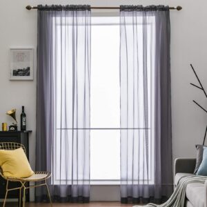 MIULEE 2 Panels Solid Color Sheer Window Curtains Smooth Elegant Window Voile Panels/Drapes/Treatment for Bedroom Living Room Dark Gray 55" Wx102 L