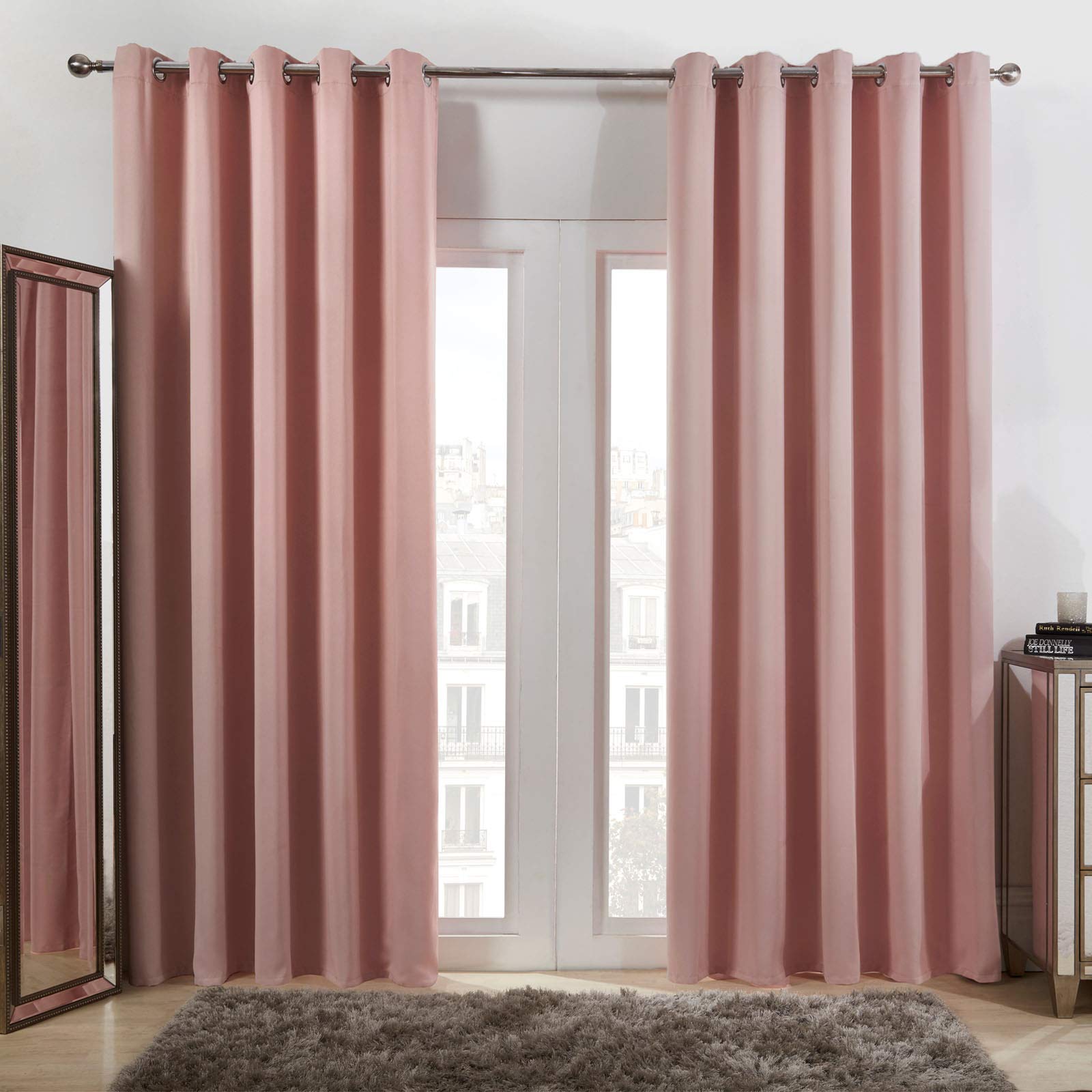 Dreamscene Eyelet Blackout Curtains Set of 2 Thermal Ring Top Window Treatment Panels - Blush Pink