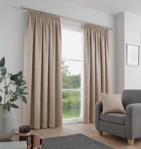 Fusion - Galaxy - Pair of Dim-out Pencil Pleat Curtains - 90" Width x 72" Drop (229 x 183cm) in Natural