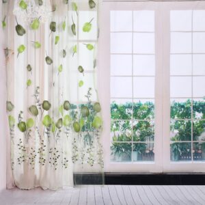 100x200 cm Colorful Tulips Printing Window Curtains Sheer Drape Tulle Draperies for Balcony Living Room Bedroom Kitchen Decorations(Green)