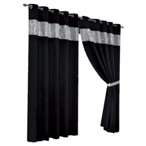 Olivia Rocco Diamante Blackout Eyelet Curtains With Tie Backs Black Out Thermal Ring Top Curtain Pair Window Dressing