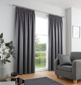 Fusion - Galaxy - Pair of Dim-out Pencil Pleat Curtains - 90" Width x 72" Drop (229 x 183cm) in Charcoal