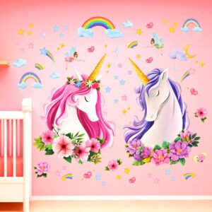 DECOWALL SG-2105 Large Unicorn Wall Stickers Rainbow Kids Colorful Decals Removable for Girls Nursery Bedroom Living Room Art Home Decor Decoratio