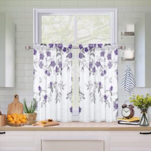 CAROMIO Kitchen Voile Curtain Rustic Purple