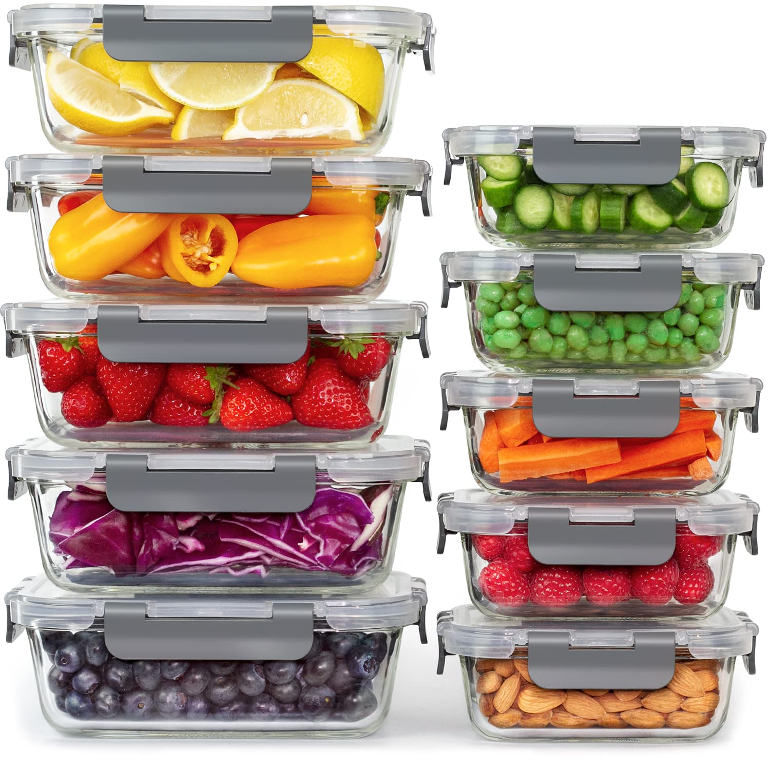 GOOD FOR YOU Glass Food Storage Containers - [10 Pack] Healthy Meal Prep Boxes with Airtight Lids - Airtight Glass