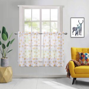CAROMIO Sheer Voile Tier Curtains Semi Sheer Window Curtain Linen Look Rod Pocket Home Decoration Window Treatment Tier for Kitchen Cafe Bedroom Bathroom 26 x 24 Inch 2er Se