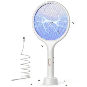 YISSVIC Electric Fly Swatter 4000V Bug Fly Zapper Racket Mosquito Fly Killer 1500 mAh 3 Layers Mesh with USB C Cable Stand Base for Indoor Outdoo