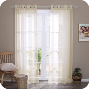 Amazon Brand - Umi Voile Curtains Eyelet Net Curtains Semi Sheer Curtains Decorative Sheer Voile Curtains Light Weight Voile Net Curtains Beige 55 x 72 Inch 2 Panels